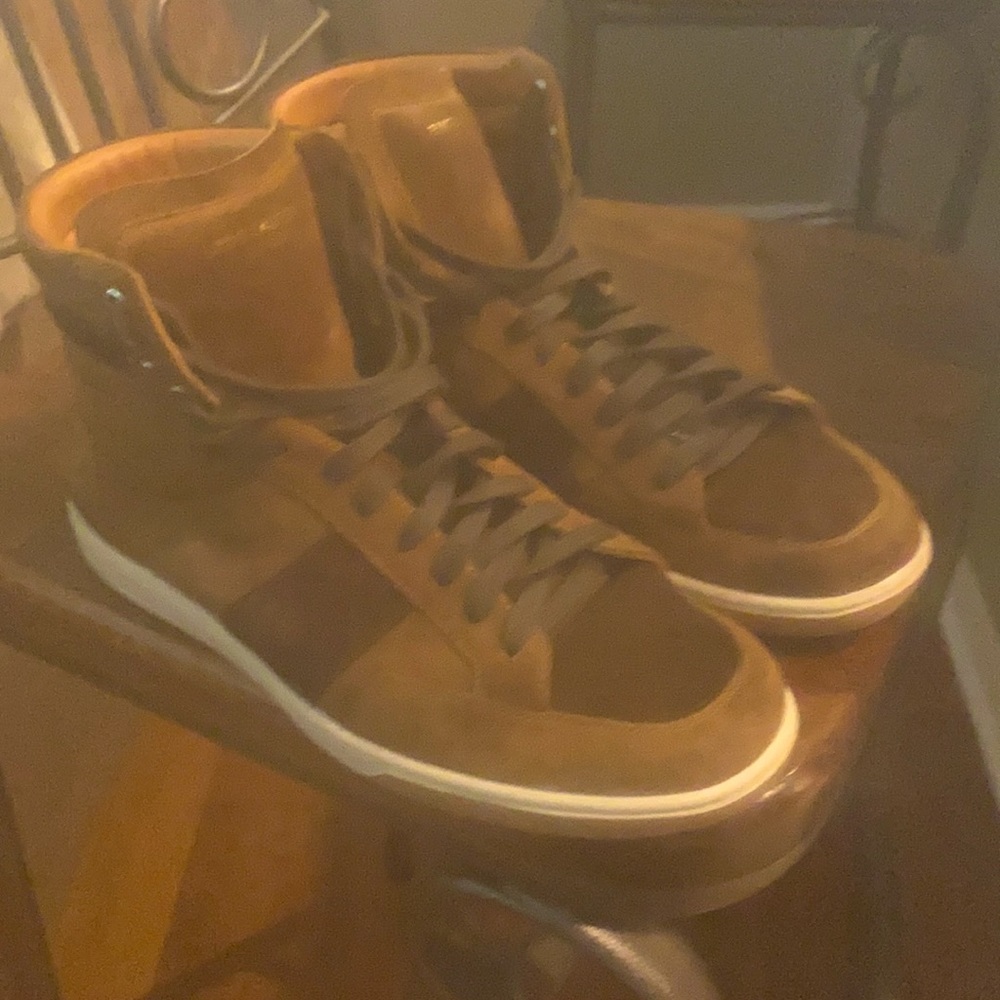 Saint Laurent Caramel Suede/Leather High-Top Shoes